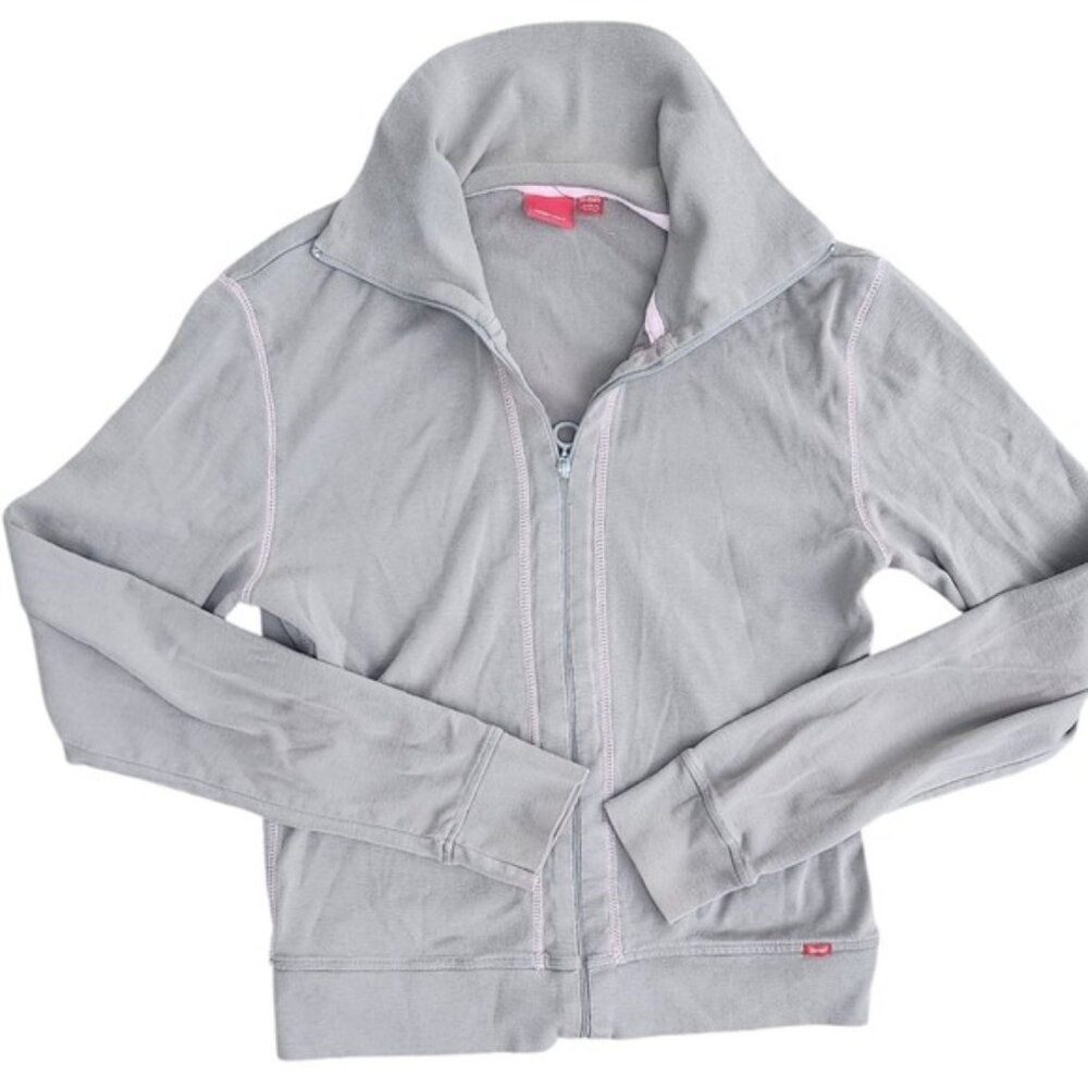 Y2k Esprit Gray Full Zip Jacket‎ Small S Collared Long Sleeve Casual Comfy pink